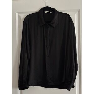 ZARA Black Satin Button Down Long Sleeve Shirt